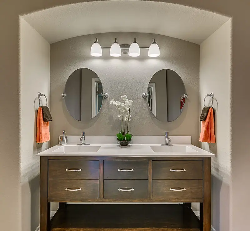 Bathroom with double vanities in a Tulsa home for rent - Legacy Living